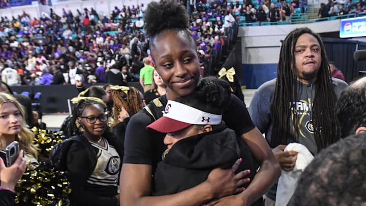South Carolina basketball coach Dawn Staley with incoming freshman Joyce Edwards