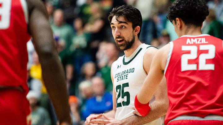Colorado State's Ethan Morton calls out a play during a game against New Mexico
