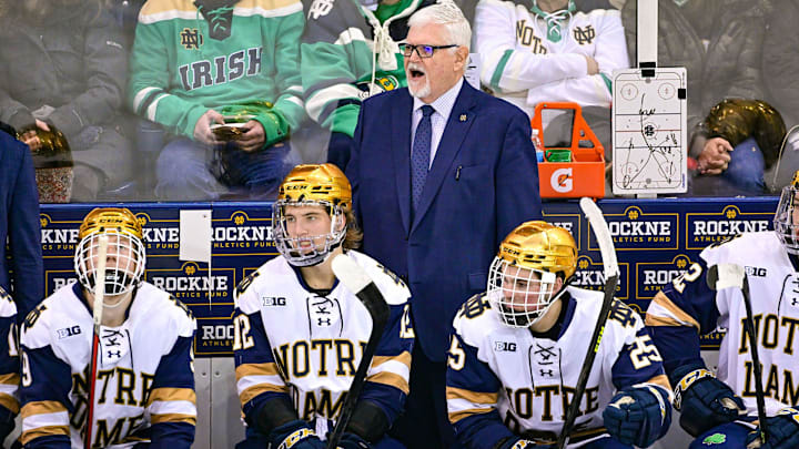 Notre Dame head coach Jeff Jackson shouts instructions in the third period against Minnesota at the Compton Family Ice Arena Friday, Jan. 28, 2022, in South Bend. The Irish gave Jackson his 400th win at Notre Dame over the weekend when they beat Michigan, 6-1, Friday night. Notre Dame head coach Jeff Jackson shouts instructions in the third period against Minnesota at the Compton Family Ice Arena Friday, Jan. 28, 2022, in South Bend. The Irish gave Jackson his 400th win at Notre Dame over the weekend when they beat Michigan, 6-1, Friday night.