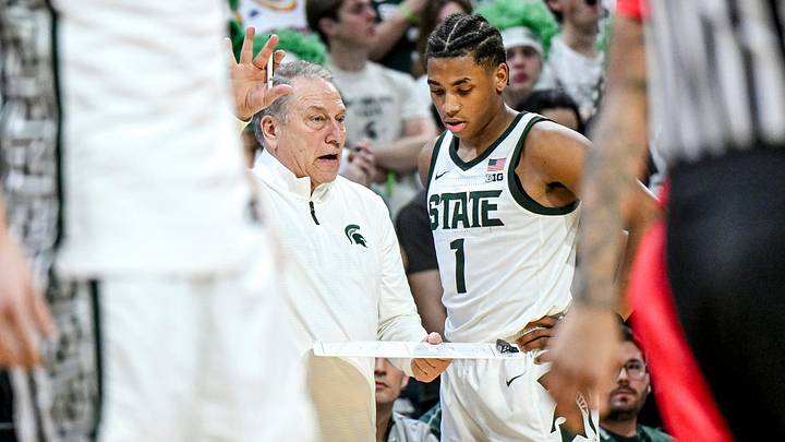 Michigan State's head coach Tom Izzo, left, talks with Jeremy Fears Jr. during the second half in the game against Rutgers on Thursday, March 5, 2026, at the Breslin Center in East Lansing. Michigan State's head coach Tom Izzo, left, talks with Jeremy Fears Jr. during the second half in the game against Rutgers on Thursday, March 5, 2026, at the Breslin Center in East Lansing.