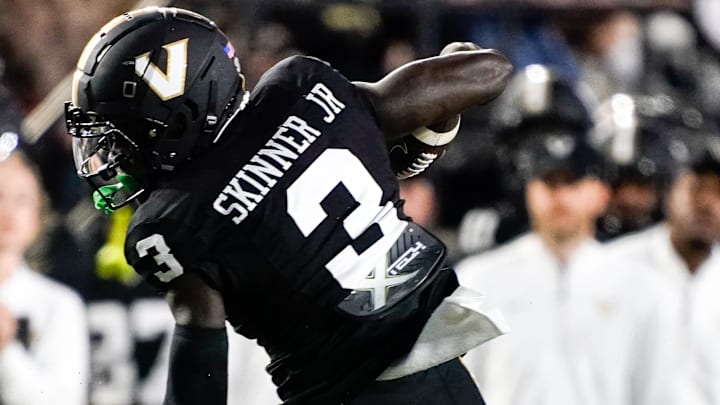 Vanderbilt wide receiver Quincy Skinner Jr. (3) evades Ball State defensive back George Udo (10) during the first quarter at FirstBank Stadium in Nashville, Tenn., Saturday, Oct. 19, 2024.