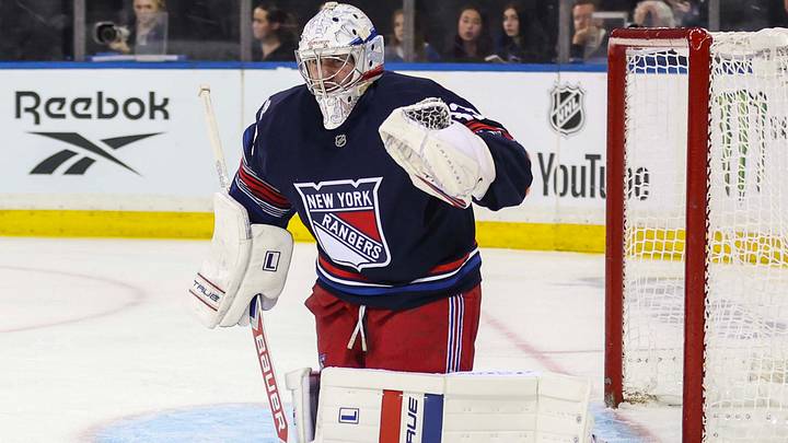 Oct 11, 2026; New York, New York, USA;  New York Rangers goaltender Dylan Garand (33) at Madison Square Garden. Mandatory Credit: Wendell Cruz-Imagn Images