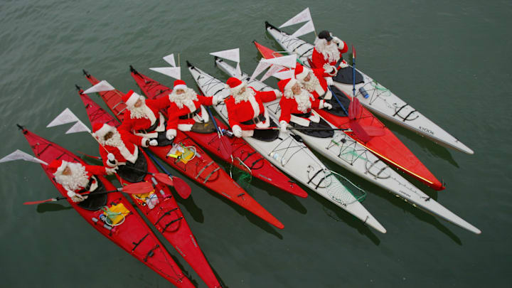 Santa Clauses in McCovey's Cove