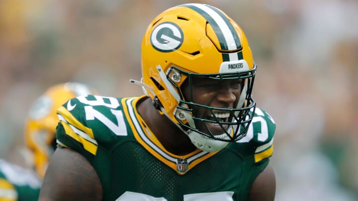 Green Bay Packers defensive tackle Kenny Clark (97) celebrates after sacking New Orleans Saints