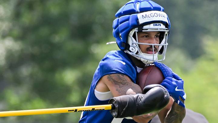 Jun 9, 2026; Indianapolis, IN, USA; Indianapolis Colts running back Seth McGowan (20) participates in a drill during minicamp at Indiana Farm Bureau Football Center. Mandatory Credit: Robert Goddin-Imagn Images Jun 9, 2026; Indianapolis, IN, USA; Indianapolis Colts running back Seth McGowan (20) participates in a drill during minicamp at Indiana Farm Bureau Football Center. Mandatory Credit: Robert Goddin-Imagn Images
