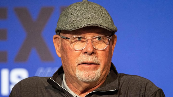 Mar. 1, 2022; Indianapolis, IN; Tampa Bay head coach Bruce Arians talks to the media during the 2022 NFL Combine.