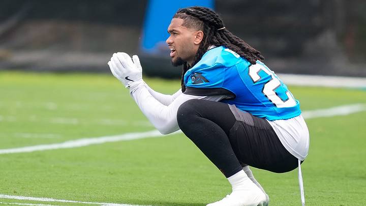 Carolina Panthers running back Jonathon Brooks (25) yells to his teammates Carolina Panthers running back Jonathon Brooks (25) yells to his teammates