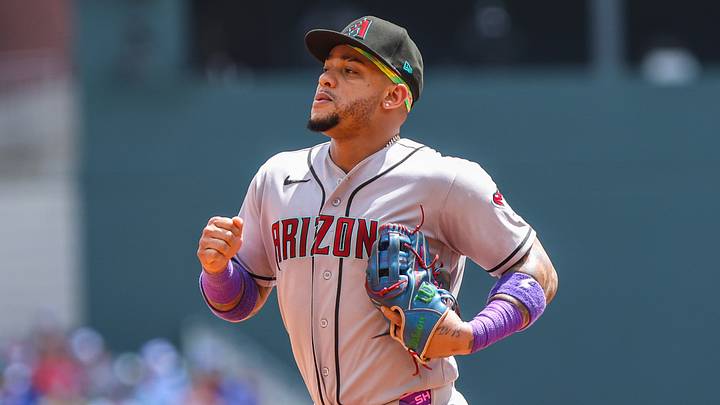 Aug 16, 2026; Cumberland, Georgia, USA; Arizona Diamondbacks second baseman Ketel Marte (4) runs to the dugout during the game against the Arizona Diamondbacks during the fourth inning at Truist Park. Mandatory Credit: Jordan Godfree-Imagn Images Aug 16, 2026; Cumberland, Georgia, USA; Arizona Diamondbacks second baseman Ketel Marte (4) runs to the dugout during the game against the Arizona Diamondbacks during the fourth inning at Truist Park. Mandatory Credit: Jordan Godfree-Imagn Images