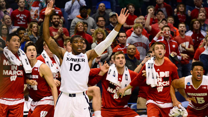 Xavier guard Remy Abell watches the game-winning shot by Wisconsin guard Bronson Koenig in the second round ofr the 2016 NCAA tournament.