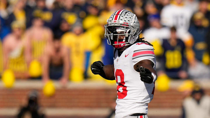 Nov 25, 2023; Ann Arbor, Michigan, USA; Ohio State Buckeyes wide receiver Marvin Harrison Jr. (18)
