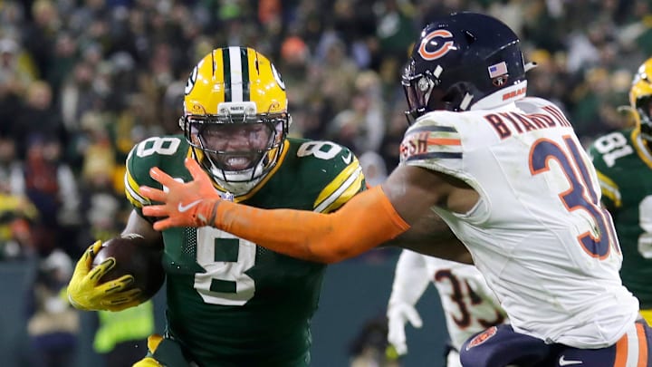 Kevin Byard tris to slow down Josh Jacobs in Sunday's 28-21 Bears loss to Green Bay. Kevin Byard tris to slow down Josh Jacobs in Sunday's 28-21 Bears loss to Green Bay.