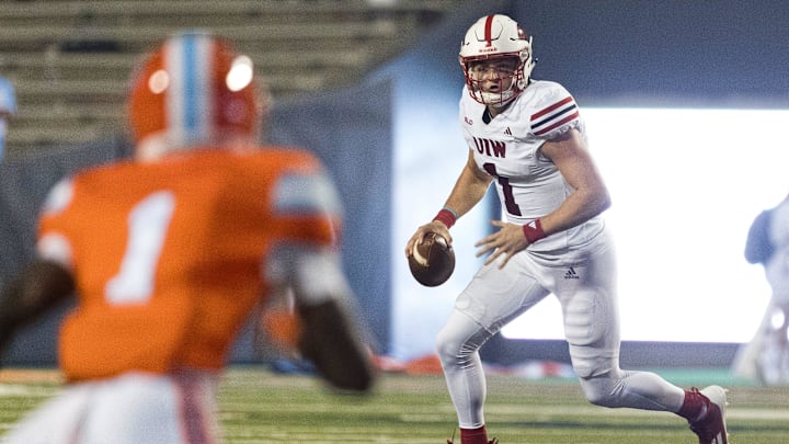 UIW's Zach Calzada (1) at a football against UTEP at the Sun Bowl in El Paso, Texas, on Saturday, Sept. 2, 2023. UIW's Zach Calzada (1) at a football against UTEP at the Sun Bowl in El Paso, Texas, on Saturday, Sept. 2, 2023.