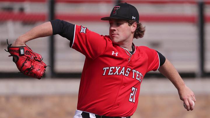 Texas Tech's Mason Molina (21) pitches against Gonzaga in game two of the baseball series, Saturday, Feb. 18, 2023, at Rip Griffin Park at Dan Law Field.