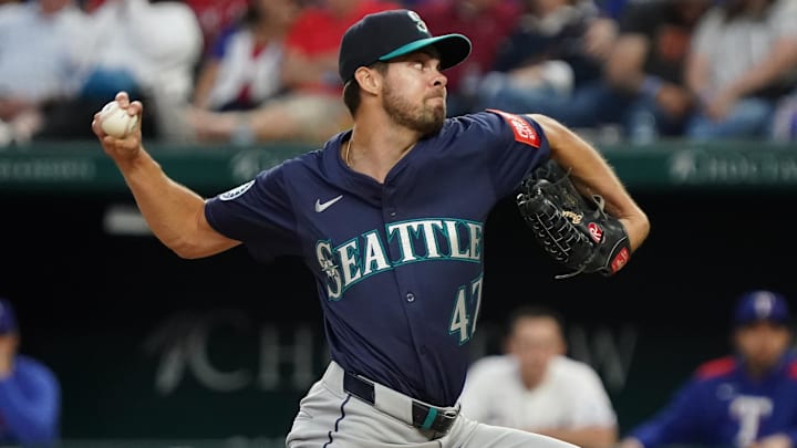 Seattle Mariners pitcher Matt Brash throws during a game against the Texas Rangers on May 3 at Globe Life Field.