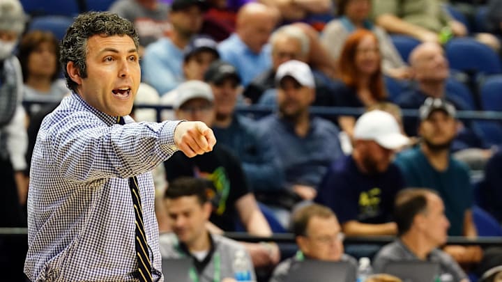 Former Georgia Tech Yellow Jackets head coach Josh Pastner shouts out to his players against the Florida State Seminoles during the first half of the first round of the ACC tournament at Greensboro Coliseum. 