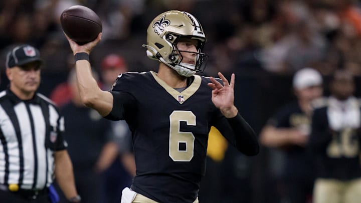 Aug 23, 2025; New Orleans, Louisiana, USA; New Orleans Saints quarterback Tyler Shough (6) throws against the Denver Broncos during the first half at Caesars Superdome. Mandatory Credit: Matthew Hinton-Imagn Images Aug 23, 2025; New Orleans, Louisiana, USA; New Orleans Saints quarterback Tyler Shough (6) throws against the Denver Broncos during the first half at Caesars Superdome. Mandatory Credit: Matthew Hinton-Imagn Images