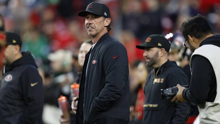 Jan 3, 2026; Santa Clara, California, USA; San Francisco 49ers head coach Kyle Shanahan before the game at Levi's Stadium. Mandatory Credit: Sergio Estrada-Imagn Images