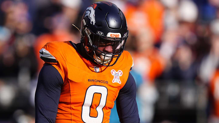 Dec 21, 2025; Denver, Colorado, USA; Denver Broncos linebacker Jonathon Cooper (0) before the game at Empower Field at Mile High. Mandatory Credit: Ron Chenoy-Imagn Images