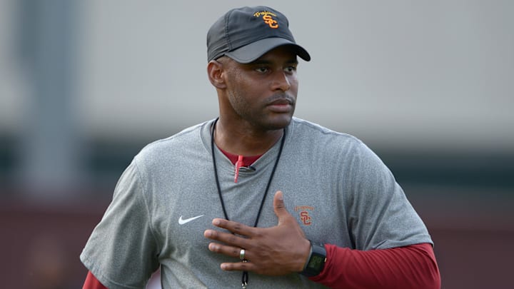 Mar 11, 2014; Los Angeles, CA, USA; former Southern California Trojans defensive backs coach Keith Heyward at spring practice at Howard Jones Field. Mandatory Credit: Kirby Lee-Imagn Images