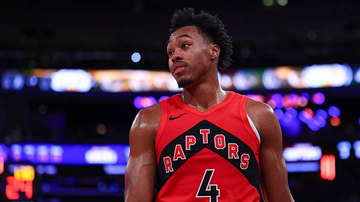 Oct 15, 2026; New York, New York, USA; Toronto Raptors small forward Scottie Barnes (4) reacts during the first half against the New York Knicks at Madison Square Garden. Mandatory Credit: Vincent Carchietta-Imagn Images Oct 15, 2026; New York, New York, USA; Toronto Raptors small forward Scottie Barnes (4) reacts during the first half against the New York Knicks at Madison Square Garden. Mandatory Credit: Vincent Carchietta-Imagn Images