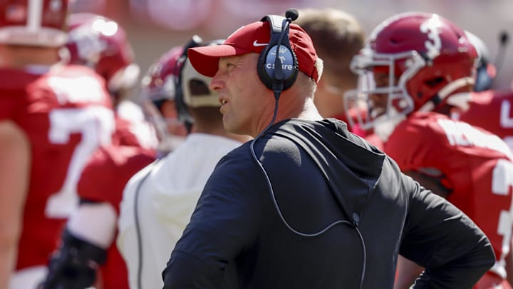 Oct 12, 2024; Tuscaloosa, Alabama, USA; Alabama Crimson Tide head coach Kalen DeBoer watches a replay during the first half at Bryant-Denny Stadium. Mandatory Credit: Butch Dill-Imagn Images Oct 12, 2024; Tuscaloosa, Alabama, USA; Alabama Crimson Tide head coach Kalen DeBoer watches a replay during the first half at Bryant-Denny Stadium. Mandatory Credit: Butch Dill-Imagn Images
