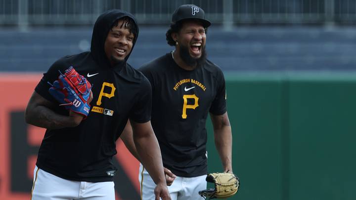 Jul 28, 2026; Pittsburgh, Pennsylvania, USA; Pittsburgh Pirates relief pitchers Gregory Soto (left) and Yohan Ramírez (right) react on the field before the game against the Arizona Diamondbacks at PNC Park. Mandatory Credit: Charles LeClaire-Imagn Images Jul 28, 2026; Pittsburgh, Pennsylvania, USA; Pittsburgh Pirates relief pitchers Gregory Soto (left) and Yohan Ramírez (right) react on the field before the game against the Arizona Diamondbacks at PNC Park. Mandatory Credit: Charles LeClaire-Imagn Images