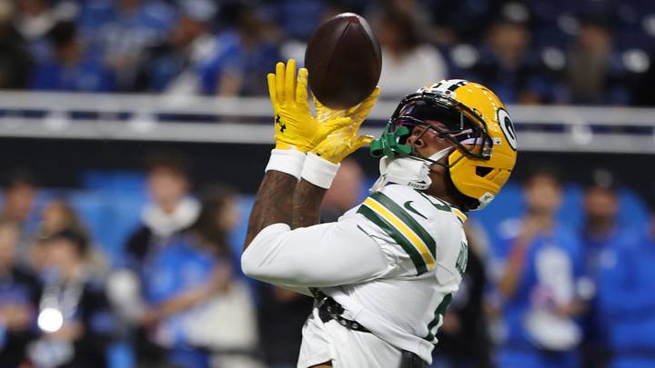 Green Bay Packers wide receiver Matthew Golden (0) drops a pass