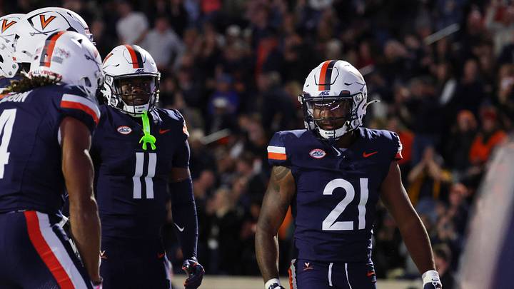 Oct 23, 2026; Charlottesville, Virginia, USA; Virginia Cavaliers running back Jekail Middlebrook (21) celebrates after scoring a touchdown against the Duke Blue Devils during the first half at Scott Stadium. Mandatory Credit: Amber Searls-Imagn Images Oct 23, 2026; Charlottesville, Virginia, USA; Virginia Cavaliers running back Jekail Middlebrook (21) celebrates after scoring a touchdown against the Duke Blue Devils during the first half at Scott Stadium. Mandatory Credit: Amber Searls-Imagn Images