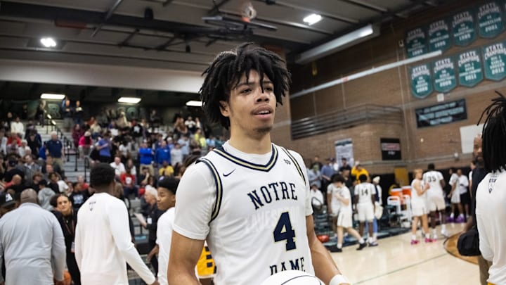 Notre Dame High School (California) forward Tyran Stokes (4) plans on visiting Gonzaga at some point during his recruitment process.