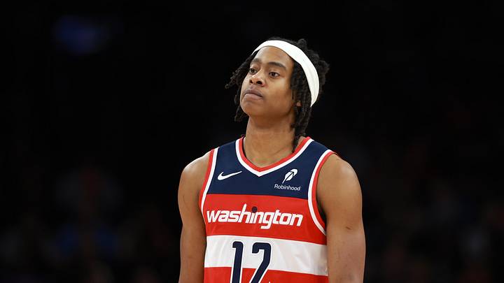 Jan 11, 2026; Phoenix, Arizona, USA; Washington Wizards guard Tre Johnson (12) against the Phoenix Suns at Mortgage Matchup Center. Mandatory Credit: Mark J. Rebilas-Imagn Images Jan 11, 2026; Phoenix, Arizona, USA; Washington Wizards guard Tre Johnson (12) against the Phoenix Suns at Mortgage Matchup Center. Mandatory Credit: Mark J. Rebilas-Imagn Images