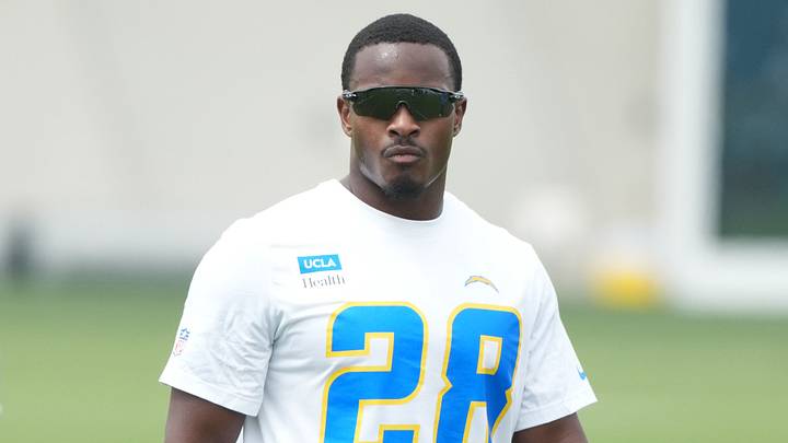 May 11, 2026; El Segundo, CA, USA; Los Angeles Chargers running back Kimani Vidal (28) during offseason workouts at The Bolt. Mandatory Credit: Kirby Lee-Imagn Images May 11, 2026; El Segundo, CA, USA; Los Angeles Chargers running back Kimani Vidal (28) during offseason workouts at The Bolt. Mandatory Credit: Kirby Lee-Imagn Images