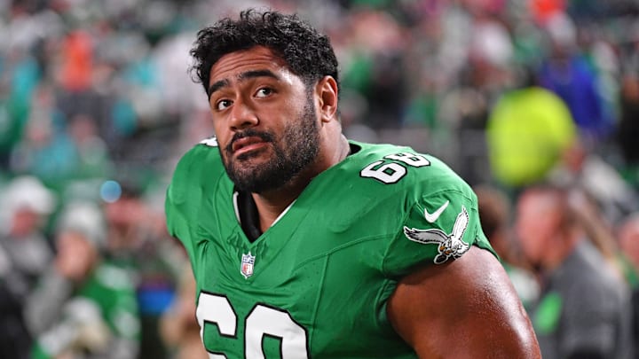 Oct 22, 2023; Philadelphia, Pennsylvania, USA; Philadelphia Eagles offensive tackle Jordan Mailata