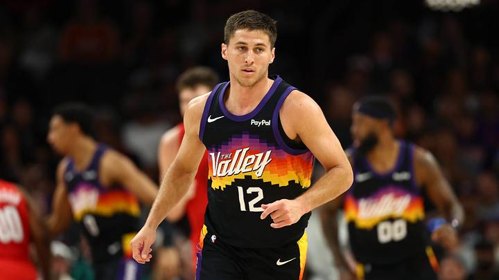 Feb 22, 2026; Phoenix, Arizona, USA; Phoenix Suns guard Collin Gillespie (12) against the Portland Trail Blazers at Mortgage Matchup Center. Mandatory Credit: Mark J. Rebilas-Imagn Images Feb 22, 2026; Phoenix, Arizona, USA; Phoenix Suns guard Collin Gillespie (12) against the Portland Trail Blazers at Mortgage Matchup Center. Mandatory Credit: Mark J. Rebilas-Imagn Images