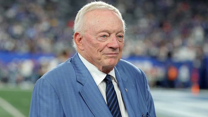 Dallas Cowboys owner Jerry Jones on the field before a game against the New York Giants at MetLife Stadium. Mandatory Credit: Brad Penner-Imagn Images