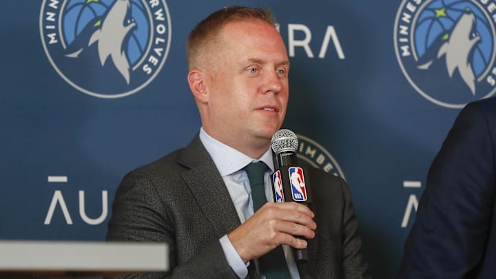 Timberwolves' president Tim Connelly speaking to media 