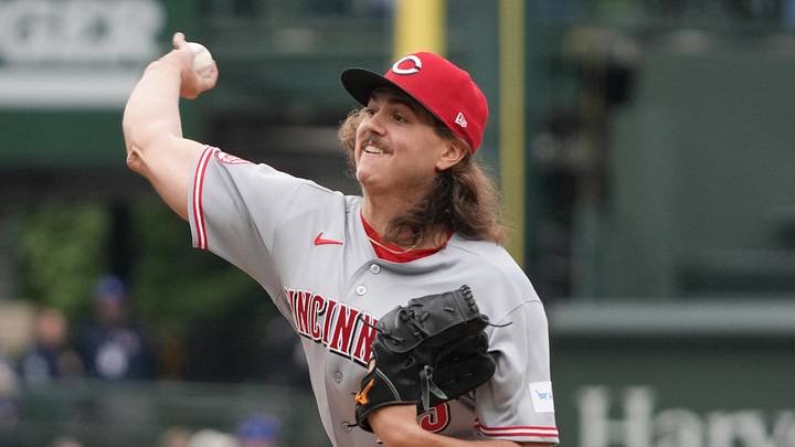 May 7, 2026; Chicago, Illinois, USA;  Cincinnati Reds pitcher Rhett Lowder (25) throws the ball against the Chicago Cubs during the first inning at Wrigley Field. Mandatory Credit: David Banks-Imagn Images
