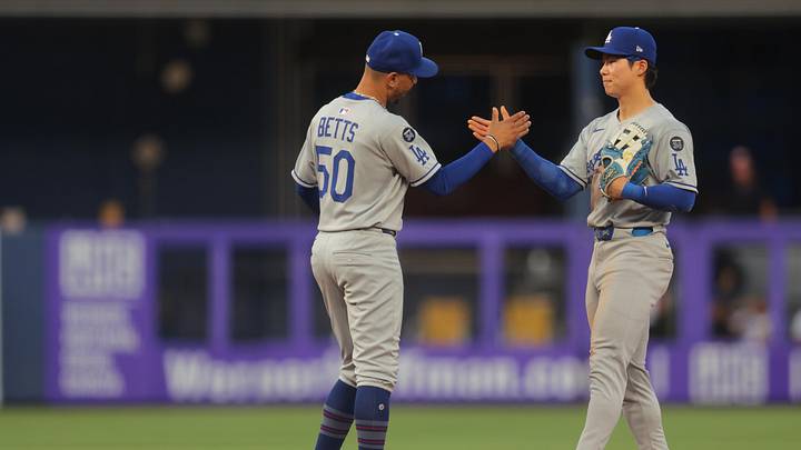May 7, 2025; Miami, Florida, USA; Los Angeles Dodgers shortstop Mookie Betts (50) celebrates with second baseman Hyeseong Kim (6) after the game against the Miami Marlins at loanDepot Park. Mandatory Credit: Sam Navarro-Imagn Images May 7, 2025; Miami, Florida, USA; Los Angeles Dodgers shortstop Mookie Betts (50) celebrates with second baseman Hyeseong Kim (6) after the game against the Miami Marlins at loanDepot Park. Mandatory Credit: Sam Navarro-Imagn Images