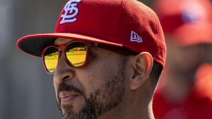 Apr 30, 2024; Detroit, Michigan, USA; St. Louis Cardinals manager Oliver Marmol (37) watches from