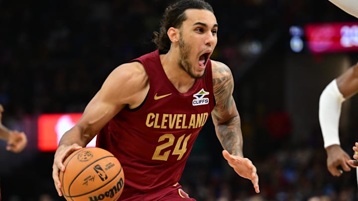 Nov 20, 2024; Cleveland, Ohio, USA; Cleveland Cavaliers forward Jaylon Tyson (24) drives to the basket against against the New Orleans Pelicans during the first half at Rocket Mortgage FieldHouse. Mandatory Credit: Ken Blaze-Imagn Images Nov 20, 2024; Cleveland, Ohio, USA; Cleveland Cavaliers forward Jaylon Tyson (24) drives to the basket against against the New Orleans Pelicans during the first half at Rocket Mortgage FieldHouse. Mandatory Credit: Ken Blaze-Imagn Images