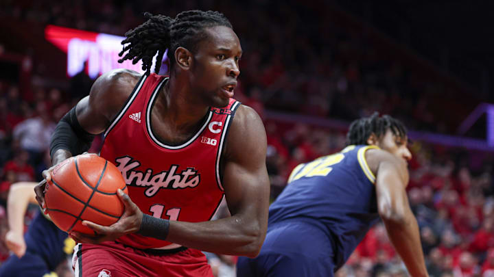 Feb 29, 2024; Piscataway, New Jersey, USA; Rutgers Scarlet Knights center Clifford Omoruyi (11)
