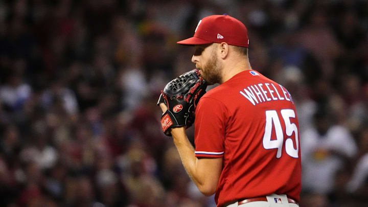 Philadelphia Phillies pitcher Zack Wheeler (45) prepares to pitch in the second inning against the