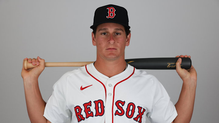 Feb 18, 2025; Lee County, FL, USA; Boston Red Sox outfielder Roman Anthony (48) participates in media day at JetBlue Park at Fenway South. Mandatory Credit: Nathan Ray Seebeck-Imagn Images Feb 18, 2025; Lee County, FL, USA; Boston Red Sox outfielder Roman Anthony (48) participates in media day at JetBlue Park at Fenway South. Mandatory Credit: Nathan Ray Seebeck-Imagn Images