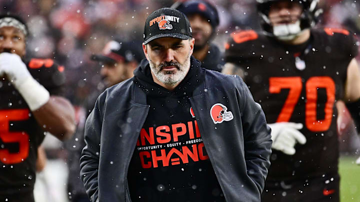 Dec 7, 2025; Cleveland, Ohio, USA; Cleveland Browns head coach Kevin Stefanski walks off the field at halftime of the game against the Tennessee Titans at Huntington Bank Field. Mandatory Credit: Ken Blaze-Imagn Images