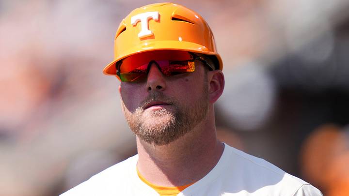 Tennessee baseball coach Josh Elander coaching from third base during an NCAA college baseball game against the Missouri Tigers on Mar. 22, 2026, in Knoxville, Tennessee.