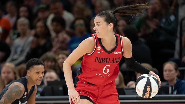 Jun 15, 2026; Minneapolis, Minnesota, USA; Portland Fire forward Bridget Carleton (6) dribbles the ball against the Minnesota Lynx in the first half at Target Center. Mandatory Credit: Jesse Johnson-Imagn Images