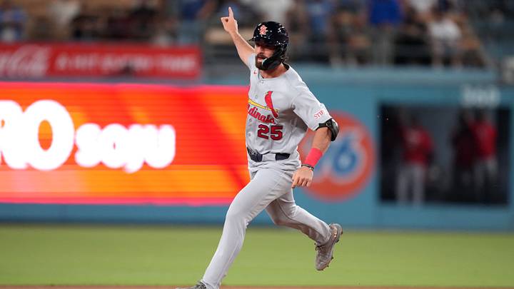 Sep 1, 2026; Los Angeles, California, USA; St. Louis Cardinals outfielder Thomas Saggese (25) celebrates after hitting a home run during the fifth inning against the Los Angeles Dodgers at Dodger Stadium. Mandatory Credit: Kirby Lee-Imagn Images Sep 1, 2026; Los Angeles, California, USA; St. Louis Cardinals outfielder Thomas Saggese (25) celebrates after hitting a home run during the fifth inning against the Los Angeles Dodgers at Dodger Stadium. Mandatory Credit: Kirby Lee-Imagn Images