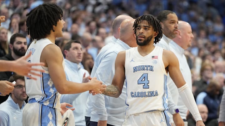 UNC basketball guards Elliot Cadeau and RJ Davis