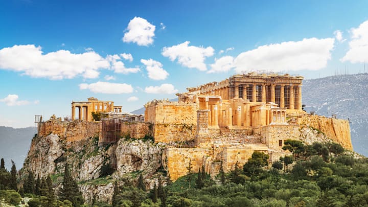 The Parthenon sits atop Athens’s Acropolis.