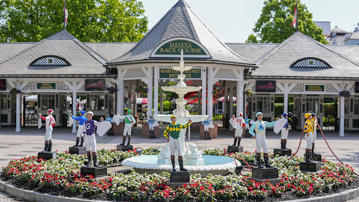 The Marylou Whitney entrance at Saratoga Race Course ahead of the Belmont Stakes. 