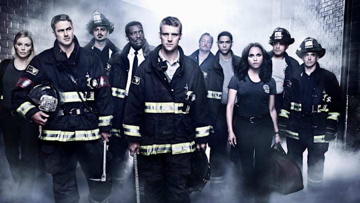 CHICAGO FIRE -- Season: 2 -- Pictured: (l-r) Lauren German as Leslie Shay, Taylor Kinney as Kelly Severide, Yuri Sardarov as Brian Zvonecek ?Otis?, Eamonn Walker as Chief Wallace Boden, Jesse Spencer as Matthew Casey, Christian Stolte as Mouch, Charlie Barnett as Peter Mills, Monica Raymund as Gabriela Dawson, Joe Minoso as Joe Cruz, David Eigenberg as Christopher Herrmann -- (Photo by: Nino Munoz/NBC)